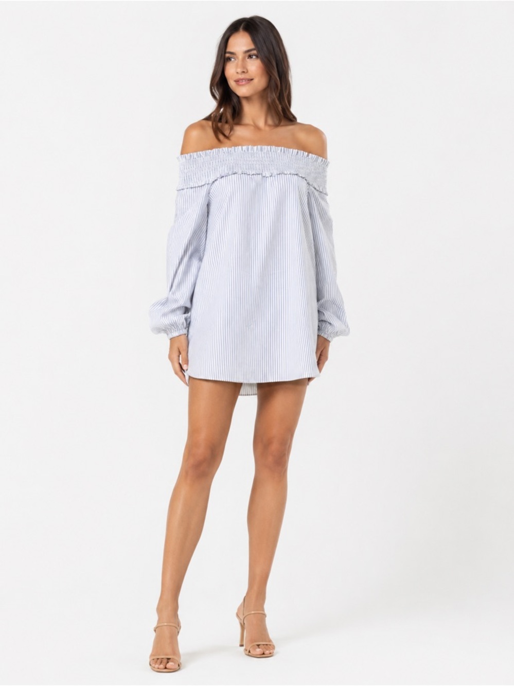 TIBI White Striped Cotton Off Shoulder Poplin Women’s Minimalist Mini Dress 10